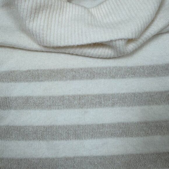 Ann Taylor Loft Oversized Cowl Neck Sweater Womens Small White Silver Stripe - Picture 4 of 7
